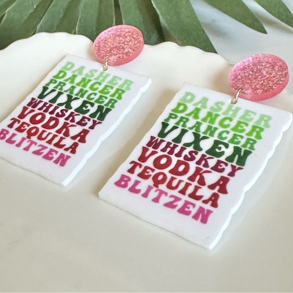 Reindeer Rudolph Whiskey Tequila Funny Earrings Christmas Holiday NEW Jewelry - Picture 2 of 6
